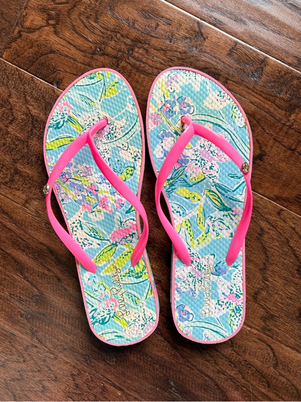 Lilly Pulitzer BALI BLUE Sway This Way pool FLIP FLOPS Size 9/10